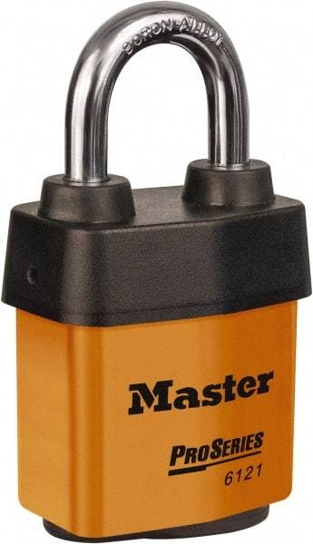 Master Lock - 1-1/8" Shackle Clearance, Keyed Different Padlock - 5/16" Shackle Diam, Laminated Steel - Top Tool & Supply