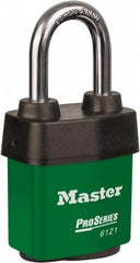 Master Lock - 1-1/2" Shackle Clearance, Keyed Different Padlock - 5/16" Shackle Diam, Laminated Steel - Top Tool & Supply