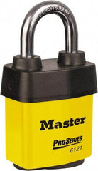 Master Lock - 1-1/8" Shackle Clearance, Keyed Different Padlock - 5/16" Shackle Diam, Laminated Steel - Top Tool & Supply