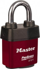 Master Lock - 1-1/8" Shackle Clearance, Keyed Different Padlock - 5/16" Shackle Diam, Laminated Steel - Top Tool & Supply