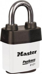 Master Lock - 1-1/8" Shackle Clearance, Keyed Different Padlock - 5/16" Shackle Diam, Laminated Steel - Top Tool & Supply