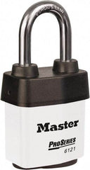 Master Lock - 1-1/2" Shackle Clearance, Keyed Different Padlock - 5/16" Shackle Diam, Laminated Steel - Top Tool & Supply