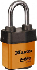 Master Lock - 1-1/2" Shackle Clearance, Keyed Different Padlock - 5/16" Shackle Diam, Laminated Steel - Top Tool & Supply