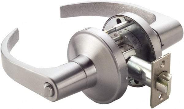 Ability One - Grade 1 Passage Lever Lockset - 2-3/4" Back Set, Zinc, Satin Chrome Finish - Top Tool & Supply