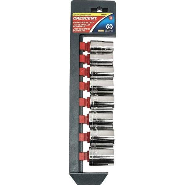 Crescent - 8 Piece 1/2" Drive Chrome Vanadium Finish Socket Set - 12 Points, 1/2" to 15/16" Range, Inch Measurement Standard - Top Tool & Supply