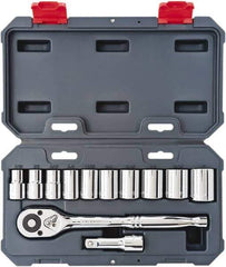 Crescent - 12 Piece 1/2" Drive Chrome Vanadium Finish Socket Set - 12 Points, 7/16" to 1" Range, Inch Measurement Standard - Top Tool & Supply