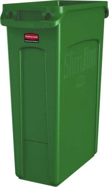 Rubbermaid - 23 Gal Green Rectangle Trash Can - Polyethylene, None Graphic, 30" High x 22" Long x 11" Wide, Lid Not Included - Top Tool & Supply