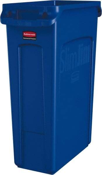 Rubbermaid - 23 Gal Blue Rectangle Trash Can - Polyethylene, None Graphic, 30" High x 22" Long x 11" Wide, Lid Not Included - Top Tool & Supply