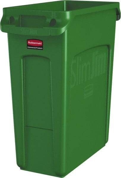 Rubbermaid - 16 Gal Green Rectangle Trash Can - Polyethylene, None Graphic, 25" High x 22" Long x 11" Wide, Lid Not Included - Top Tool & Supply