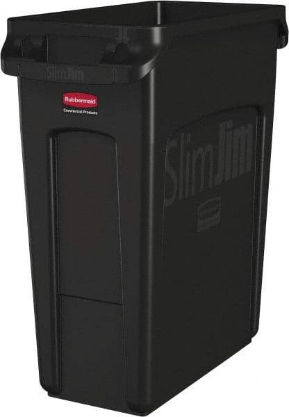 Rubbermaid - 16 Gal Black Rectangle Trash Can - Polyethylene, None Graphic, 25" High x 22" Long x 11" Wide, Lid Not Included - Top Tool & Supply