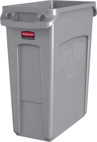 Rubbermaid - 16 Gal Gray Rectangle Trash Can - Polyethylene, None Graphic, 25" High x 22" Long x 11" Wide, Lid Not Included - Top Tool & Supply