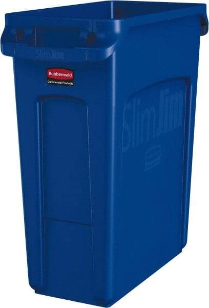 Rubbermaid - 16 Gal Blue Rectangle Trash Can - Polyethylene, None Graphic, 25" High x 22" Long x 11" Wide, Lid Not Included - Top Tool & Supply