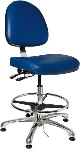 Bevco - 19 to 26-1/2" High Adjustable Height Swivel Stool - 27" Wide x 27" Deep, Vinyl Seat, Blue - Top Tool & Supply