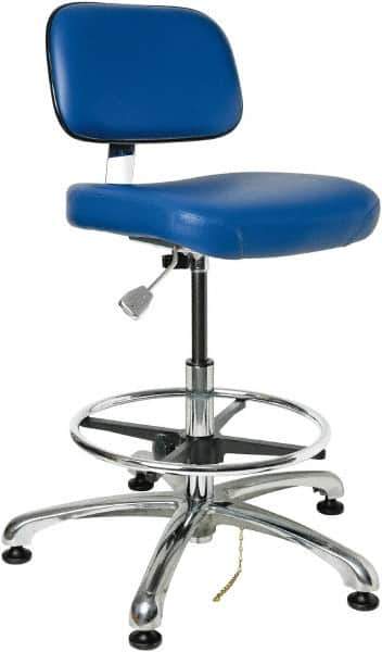 Bevco - 19 to 26-1/2" High Adjustable Height Swivel Stool - 27" Wide x 27" Deep, ESD Vinyl Seat, Blue - Top Tool & Supply