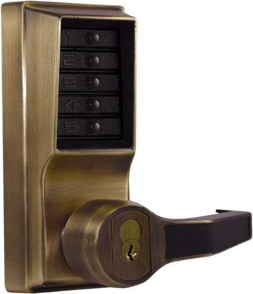 Kaba Access - Combination Entry Lever Lockset with Key Override - 2-3/4" Back Set, No Cylinder, Zamak3, Antique Brass Finish - Top Tool & Supply