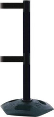 Tensator - 38" High, 2-1/2" Pole Diam, 4 Way Stanchion - 19" Base Diam, Octagon Recycled Rubber Base, Black Plastic Post, 7-1/2' x 2" Tape, Dual Line Tape, For Outdoor Use - Top Tool & Supply