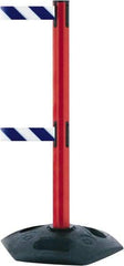 Tensator - 38" High, 2-1/2" Pole Diam, 4 Way Stanchion - 19" Base Diam, Octagon Recycled Rubber Base, Red Plastic Post, 13' x 2" Tape, Dual Line Tape, For Outdoor Use - Top Tool & Supply