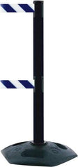 Tensator - 38" High, 2-1/2" Pole Diam, 4 Way Stanchion - 19" Base Diam, Octagon Recycled Rubber Base, Black Plastic Post, 13' x 2" Tape, Dual Line Tape, For Outdoor Use - Top Tool & Supply