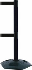 Tensator - 38" High, 2-1/2" Pole Diam, 4 Way Stanchion - 19" Base Diam, Octagon Recycled Rubber Base, Black Plastic Post, 13' x 2" Tape, Dual Line Tape, For Outdoor Use - Top Tool & Supply