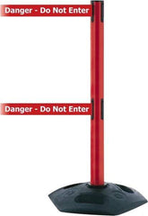 Tensator - 38" High, 2-1/2" Pole Diam, 4 Way Stanchion - 19" Base Diam, Octagon Recycled Rubber Base, Red Plastic Post, 13' x 2" Tape, Dual Line Tape, For Outdoor Use - Top Tool & Supply