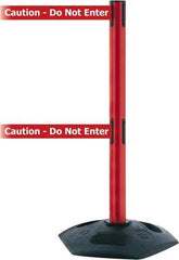 Tensator - 38" High, 2-1/2" Pole Diam, 4 Way Stanchion - 19" Base Diam, Octagon Recycled Rubber Base, Red Plastic Post, 13' x 2" Tape, Dual Line Tape, For Outdoor Use - Top Tool & Supply