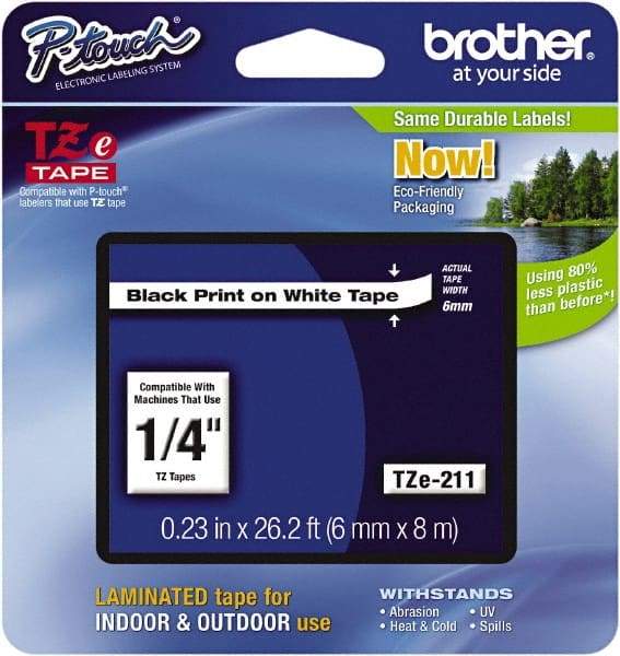 Brother - 1/4" Wide x 314.4" Long, White Plastic/Paper Tape Cassette - For Label Maker - Top Tool & Supply