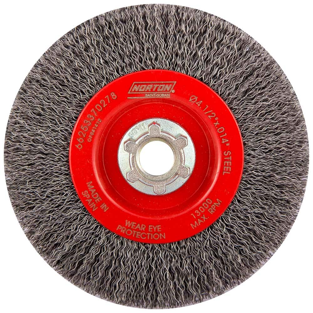 Norton - 4-1/2" OD, 5/8-11 Arbor Hole, Crimped Carbon Wheel Brush - Top Tool & Supply