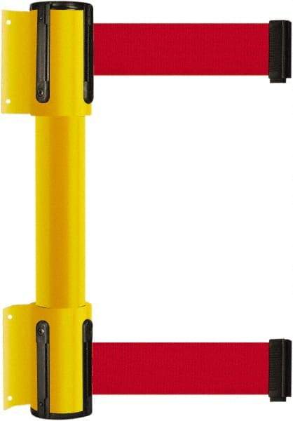 Tensator - 16.64" High x 89" Long x 3" Wide Barrier Dual Line Wall Mount - Steel, Yellow Powdercoat Finish, Yellow, Use with 898 Wall Receiver - Top Tool & Supply