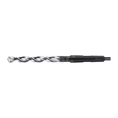 Taper Shank Drill Bit: 0.4252″ Dia, 1MT, 130 °, High Speed Steel Bright/Uncoated & Oxide, 3.7008″ Flute Length, 6.8898″ OAL, Alpha XE Point, Parabolic Flute