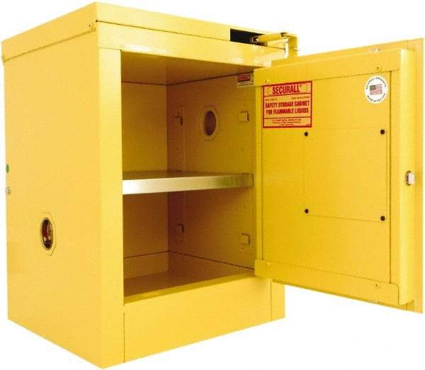 Securall Cabinets - 1 Door, 1 Shelf, Yellow Steel Standard Safety Cabinet for Flammable and Combustible Liquids - 24" High x 17" Wide x 17" Deep, Self Closing Door, 3 Point Key Lock, 4 Gal Capacity - Top Tool & Supply