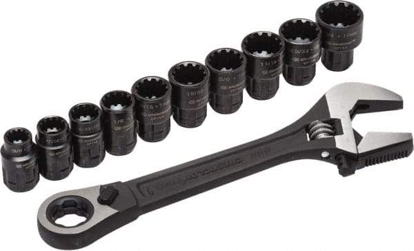 Crescent - 11 Piece, 3/8" to 3/4" (10mm to 19mm), Adjustable Wrench, Socket & Pipe Wrench Set - Inch/Metric Measurement Standard, Black Oxide Finish - Top Tool & Supply