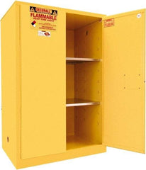 Securall Cabinets - 2 Door, 2 Shelf, Yellow Steel Standard Safety Cabinet for Flammable and Combustible Liquids - 65" High x 43" Wide x 31" Deep, Manual Closing Door, 3 Point Key Lock, 90 Gal Capacity - Top Tool & Supply