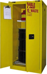 Securall Cabinets - 31" Wide x 31" Deep x 67" High, 18 Gauge Steel Vertical Drum Cabinet with 3 Point Key Lock - Yellow, Self-Closing Door, 1 Shelf, 1 Drum, Drum Rollers Included - Top Tool & Supply