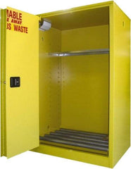 Securall Cabinets - 43" Wide x 31" Deep x 65" High, 18 Gauge Steel Vertical Drum Cabinet with 3 Point Key Lock - Yellow, Self-Closing Door, 1 Shelf, 2 Drums, Drum Rollers Included - Top Tool & Supply