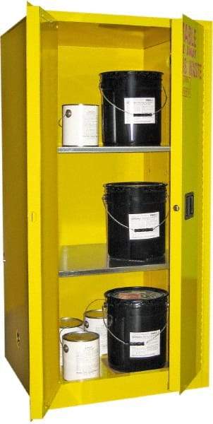 Securall Cabinets - 2 Door, 2 Shelf, Yellow Steel Standard Safety Cabinet for Flammable and Combustible Liquids - 65" High x 31" Wide x 31" Deep, Manual Closing Door, 3 Point Key Lock, 60 Gal Capacity - Top Tool & Supply