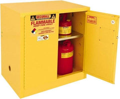 Securall Cabinets - 2 Door, 1 Shelf, Yellow Steel Standard Safety Cabinet for Flammable and Combustible Liquids - 35" High x 36" Wide x 24" Deep, Manual Closing Door, 3 Point Key Lock, 20 Gal Capacity - Top Tool & Supply