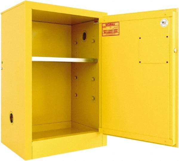 Securall Cabinets - 1 Door, 1 Shelf, Yellow Steel Standard Safety Cabinet for Flammable and Combustible Liquids - 35" High x 24" Wide x 18" Deep, Manual Closing Door, 3 Point Key Lock, 12 Gal Capacity - Top Tool & Supply