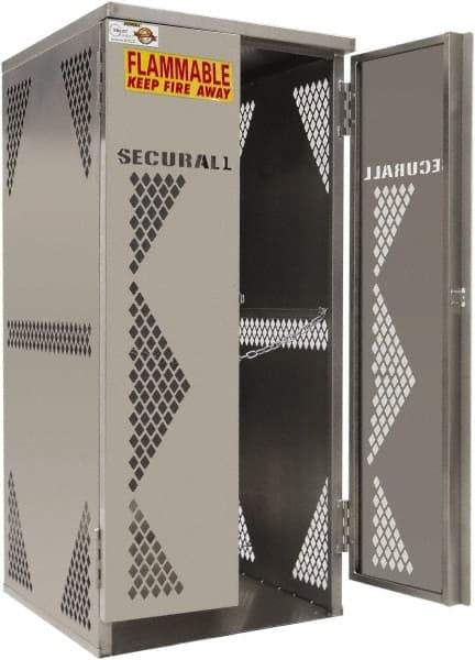 Securall Cabinets - 2 Door, Silver Steel Standard Safety Cabinet for Flammable and Combustible Liquids - 65" High x 30" Wide x 32" Deep, Manual Closing Door, Padlockable Hasp, Vertical Cylinder Capacity - Top Tool & Supply