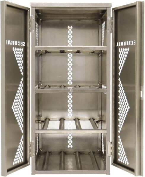 Securall Cabinets - 2 Door, 2 Shelf, Silver Aluminum Standard Safety Cabinet for Flammable and Combustible Liquids - 33" High x 43" Wide x 32" Deep, Manual Closing Door, Padlockable Hasp, 20 or 33 Lb Cylinder Capacity - Top Tool & Supply