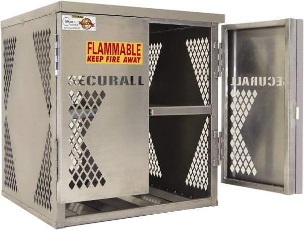 Securall Cabinets - 2 Door, 2 Shelf, Silver Aluminum Standard Safety Cabinet for Flammable and Combustible Liquids - 33" High x 30" Wide x 32" Deep, Manual Closing Door, Padlockable Hasp, 20 or 33 Lb Cylinder Capacity - Top Tool & Supply