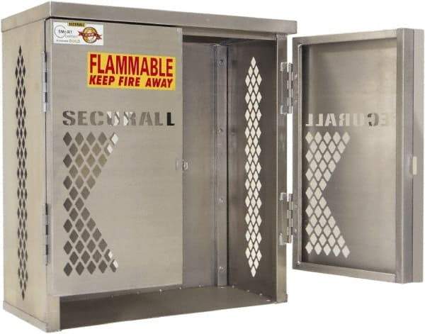 Securall Cabinets - 1 Door, 1 Shelf, Yellow Steel Standard Safety Cabinet for Flammable and Combustible Liquids - 33" High x 31" Wide x 16" Deep, Manual Closing Door, Padlockable Hasp, 20 or 33 Lb Cylinder Capacity - Top Tool & Supply