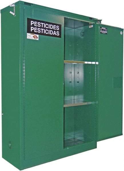 Securall Cabinets - 2 Door, 2 Shelf, Green Steel Standard Safety Cabinet for Flammable and Combustible Liquids - 67" High x 43" Wide x 18" Deep, Self Closing Door, 3 Point Key Lock, 45 Gal Capacity - Top Tool & Supply