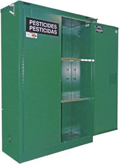 Securall Cabinets - 2 Door, 1 Shelf, Green Steel Standard Safety Cabinet for Flammable and Combustible Liquids - 67" High x 31" Wide x 31" Deep, Self Closing Door, 3 Point Key Lock, 60 Gal Capacity - Top Tool & Supply