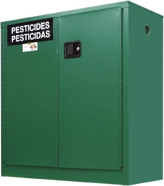 Securall Cabinets - 2 Door, 1 Shelf, Green Steel Standard Safety Cabinet for Flammable and Combustible Liquids - 44" High x 43" Wide x 18" Deep, Manual Closing Door, 3 Point Key Lock, 30 Gal Capacity - Top Tool & Supply