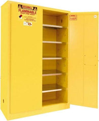 Securall Cabinets - 2 Door, 5 Shelf, Yellow Steel Standard Safety Cabinet for Flammable and Combustible Liquids - 65" High x 43" Wide x 18" Deep, Manual Closing Door, 3 Point Key Lock, 60 Gal Capacity - Top Tool & Supply