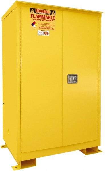 Securall Cabinets - 2 Door, 2 Shelf, Yellow Steel Standard Safety Cabinet for Flammable and Combustible Liquids - 69" High x 43" Wide x 31" Deep, Manual Closing Door, 3 Point Key Lock, 90 Gal Capacity - Top Tool & Supply