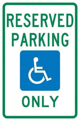 NMC - "Reserved Parking Only", "Handicap Symbol", 12" Wide x 18" High, Aluminum ADA Signs - 0.04" Thick, Green & Blue on White, Rectangle, Post Mount - Top Tool & Supply