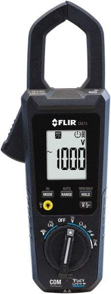 FLIR - CM74, CAT IV, Digital True RMS Auto Ranging Clamp Meter with 1.38" Clamp On Jaws - 1000 VAC/VDC, 600 AC/DC Amps, Measures Voltage, Capacitance, Current, Frequency, Resistance - Top Tool & Supply