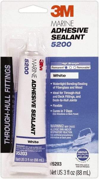 3M - 3 oz Tube White Polyurethane Marine Adhesive Sealant - 190°F Max Operating Temp, 48 hr Tack Free Dry Time - Top Tool & Supply