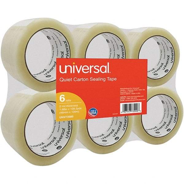 UNIVERSAL - 48mm Wide x 2mm Thick x 100m Long, 73000 Box Sealing & Label Protection Tape - Clear - Top Tool & Supply